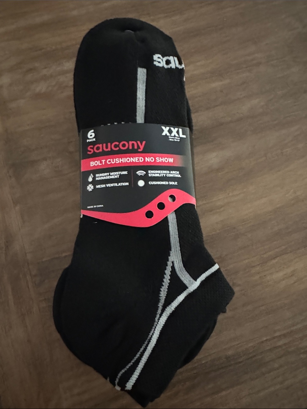 Saucony Black No-Show Athletic Socks with Gray Accents - XXL - 2 pkgs- 12 pairs